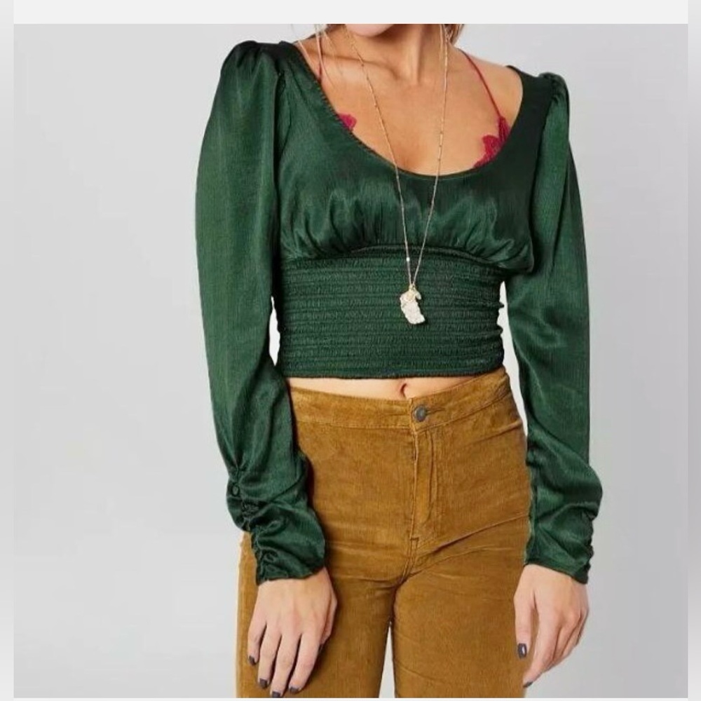 Free People Women’s Forrest Green Santiago Long Sleeve Blouse. Size M SKU 592